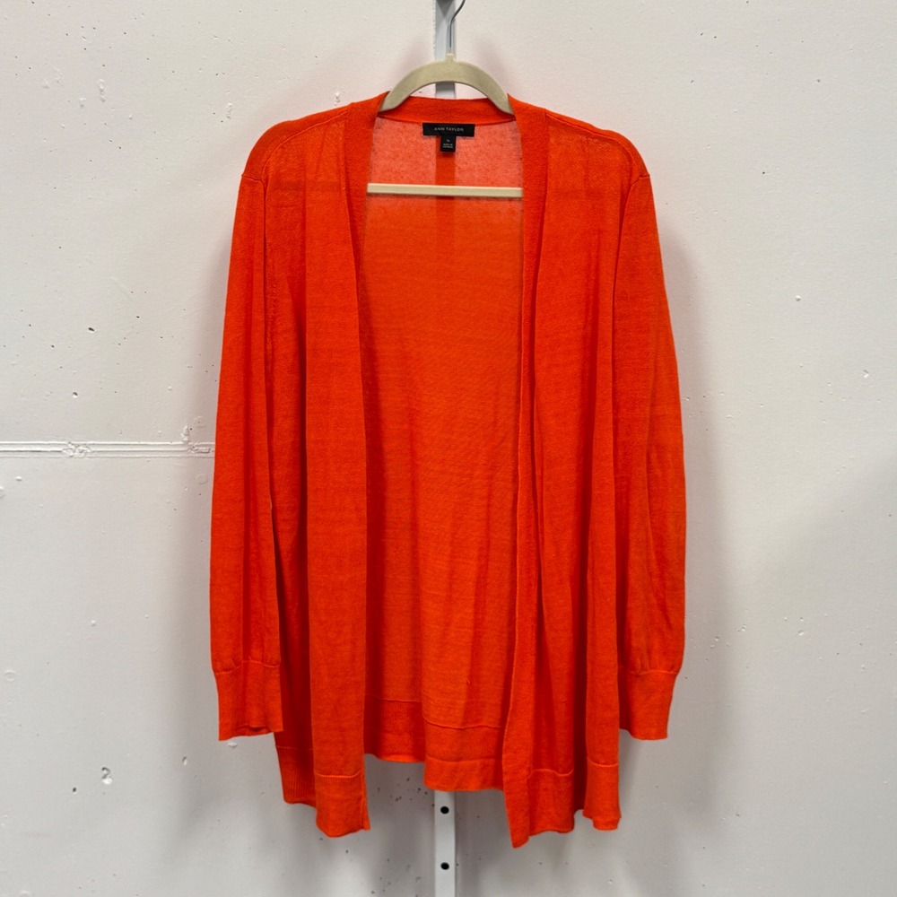 Ann Taylor Orange Linen Blend Open Front Longline Cardigan Sweater XL 611745